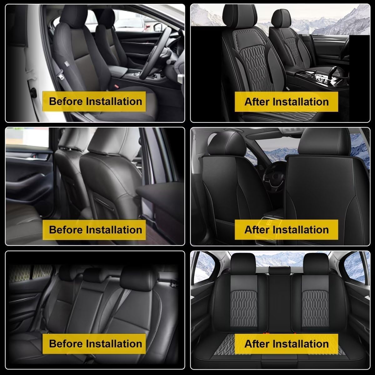 AOMSAZTO Car Seat Cover Custom Fit for Mitsubishi Outlander 2007-2025 2026 Car Seat Cushion Protector Waterproof Leather Automotive Seat Covers Full Set Black&Gray