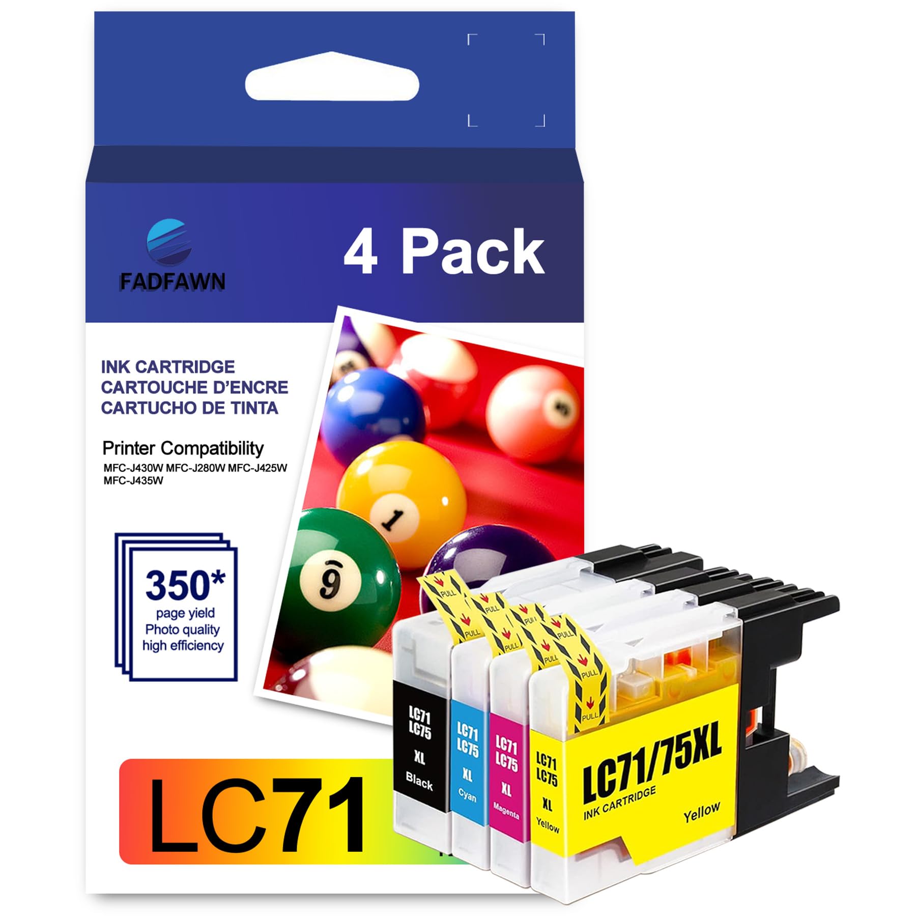 FADFAWN LC71 Ink Cartridge Set Replacement for Brother LC71 LC75 LC79 XL Ink Cartridges MFC-J430W MFC-J280W MFC-J425W MFC-J435W Printer (Black, Cyan,
