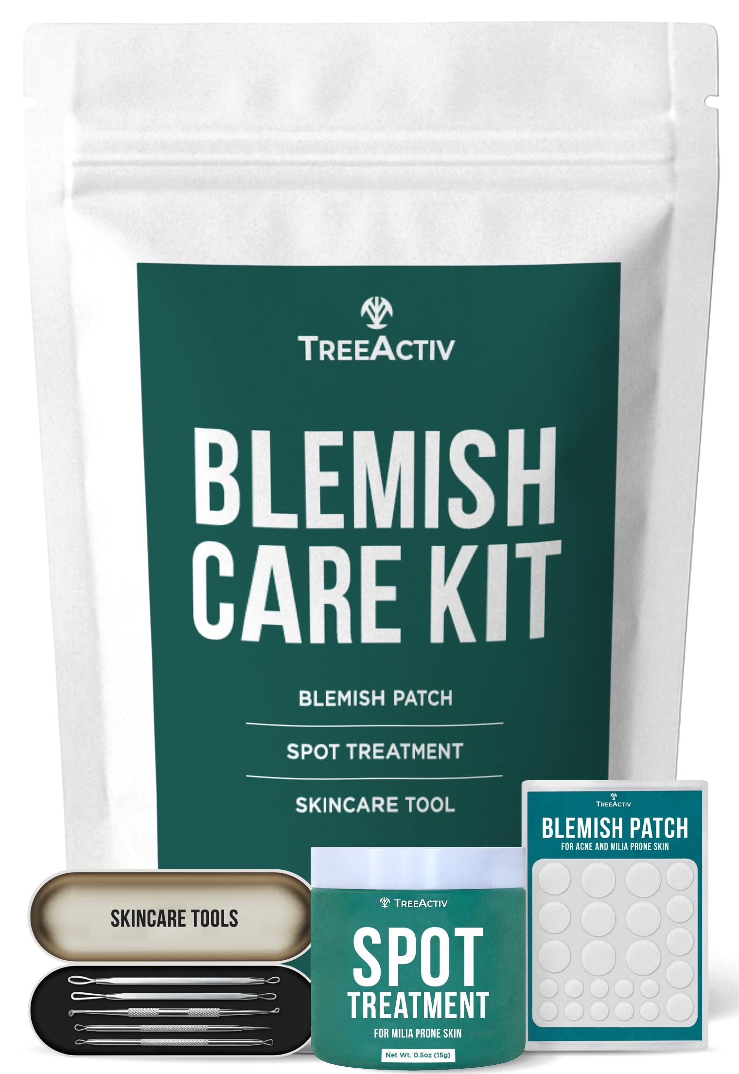 TreeActiv Milia & Acne Spot Treatment 3 Items Tool Kit, Eye Milia Remover Treatment, Includes 0.5oz Overnight Milia Remover Cream with Bentonite Clay and Aloe Vera, Milia Extractor Tool Kit Acne Treat