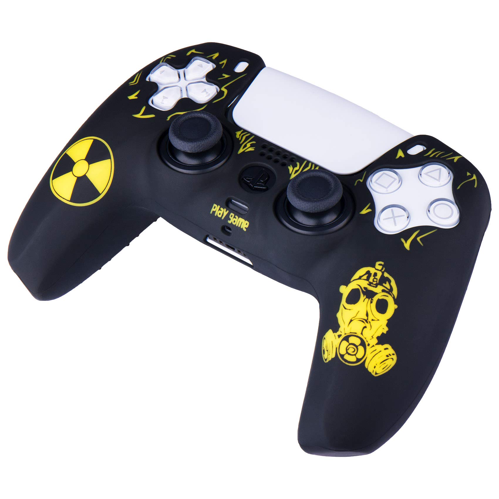 YoRHa Intaglio Laser Cassa Pelle Copertura Silicone Skin Cover Custodia per PS5 Dualsense Controller x 1 (Giallo di Radiazione) Con PRO Presa del Pollice Thumb Grips x 8