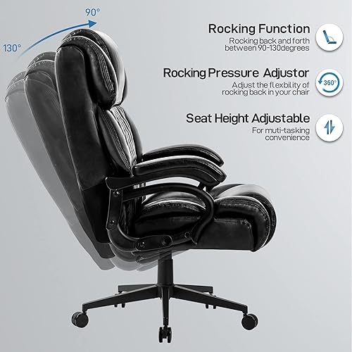 Miniatura 6 de COLERLINE Silla de oficina grande y alta de 400 libras con respaldo alto, base de metal resistente, ángulo de inclinación ajustable, gran
