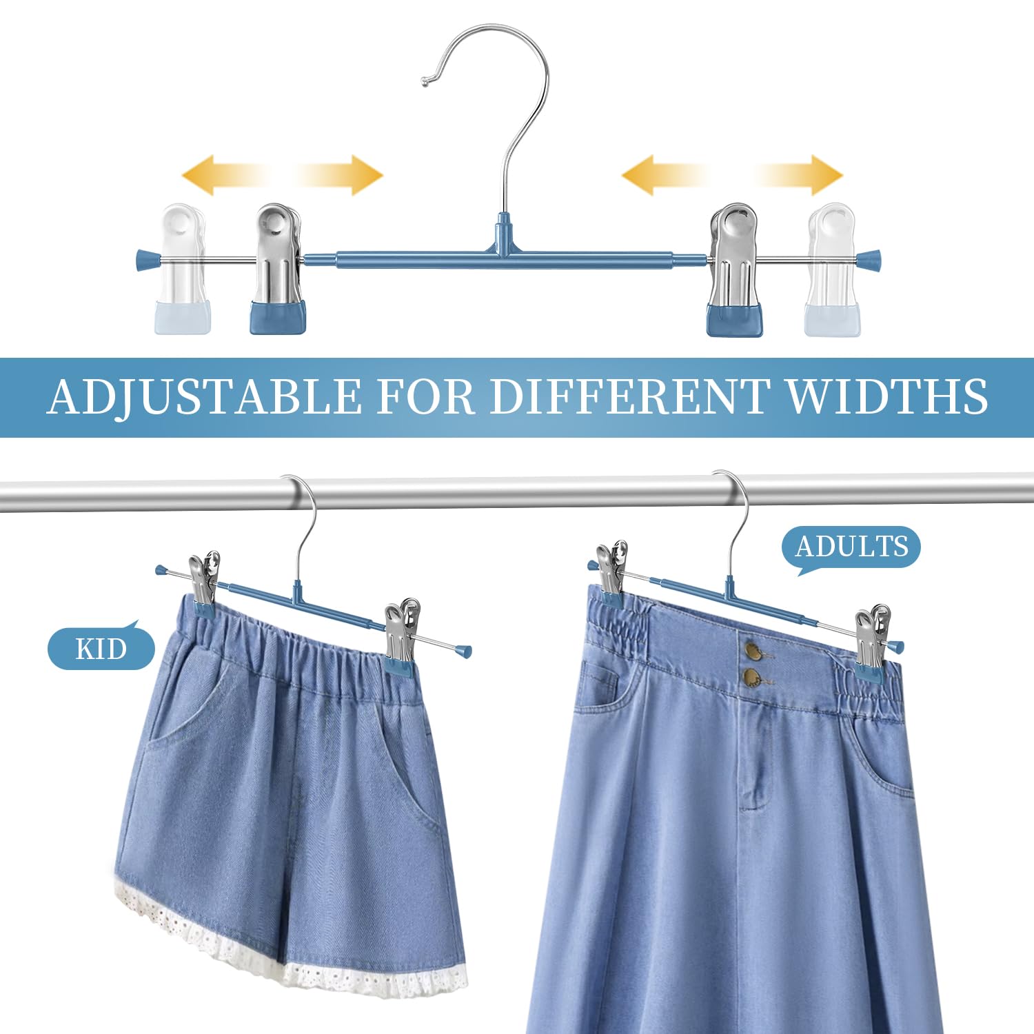 HWAJAN 20-Pack Wide Pants Hangers – 12 Inch, Skirt Clips, Durable Rubber Coated, White, Space-Saving Closet Organizer