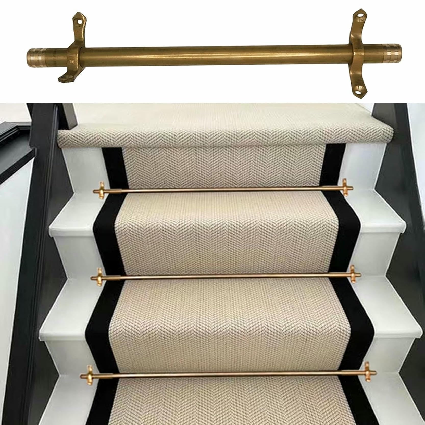 Supports pour tapis d'escalier et lot de 5 barres de fixation de 96 cm de long