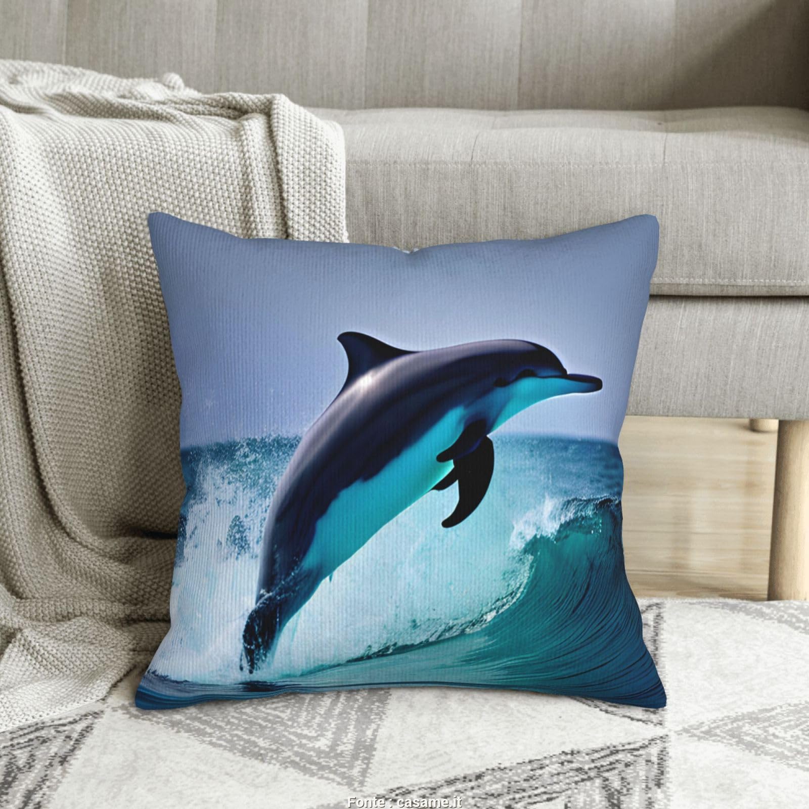 Housses de coussin en velours côtelé premium 50x50 motif dauphin finitions invisibles haut de gamme