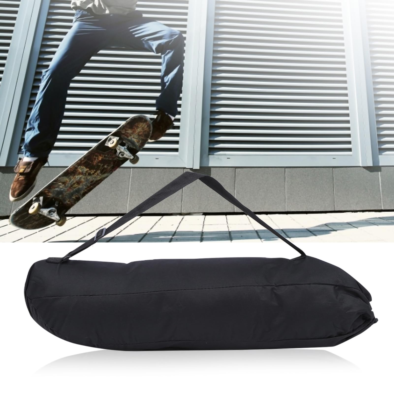 Buachois Sac de Planche à roulettes, Tissu Oxford 600D Super éPais ImperméAble à l'eau, Sac de Planche à roulettes Pliable éTanche à l'eau, Sac de Transport en Nylon Noir