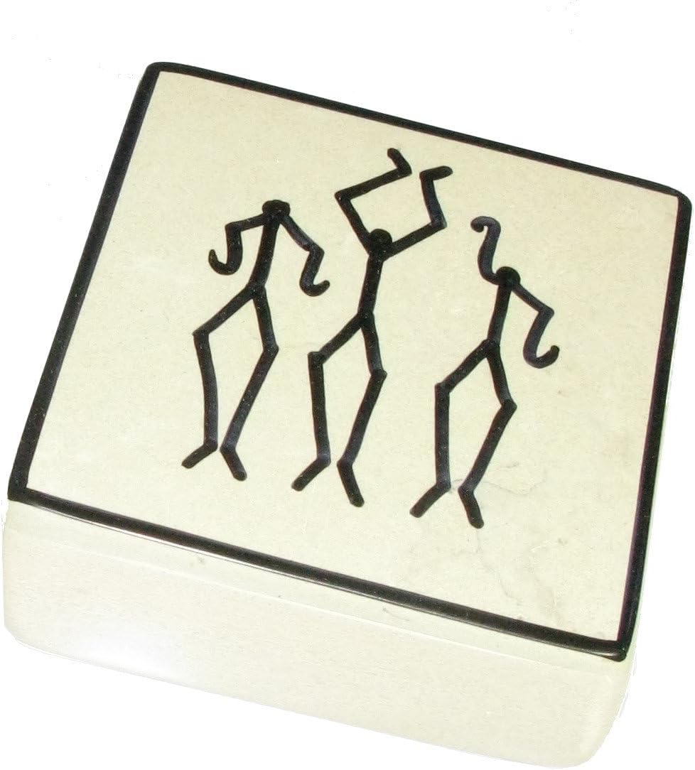 Kisii stoneHappy People! Design Stone Jewellery Box 10cm White - with Storycard