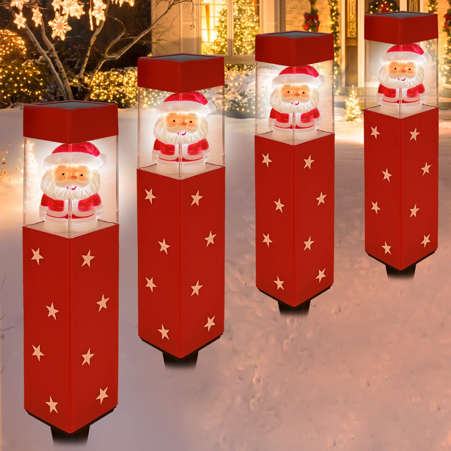 Guirlandes Lumineuses Solaires Pour Noël - 4 Pièces, 8 Modes, Étanche IP65, Pour Jardin, Allée, Porte - 3