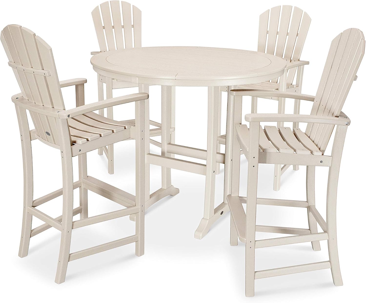 POLYWOOD® Palm Coast 5-Piece Bar Height Adirondack Patio Set, Slate Grey - Outdoor High Top Chairs & Table, Composite HDPE Furniture