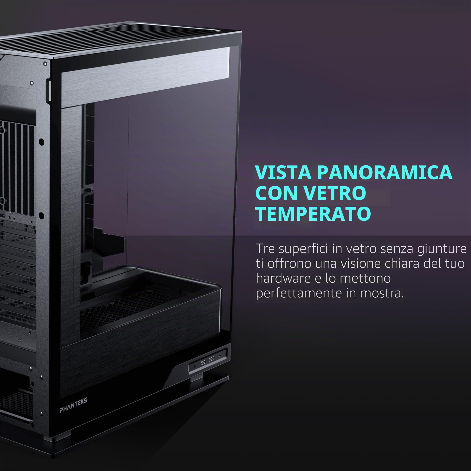 Phanteks Evolv X2, telaio di gioco a metà torre, sistema di raffreddamento verticale, telaio in vetro temperato trasparente, pannello interno in alluminio spazzolato con illuminazione D-RGB integrata,