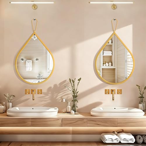 Miniatura 61 de Pequeños espejos de pared decorativos con forma de lágrima blanca, espejos de pared ovalados irregulares para sala de estar, baño, dormitorio, Blanco