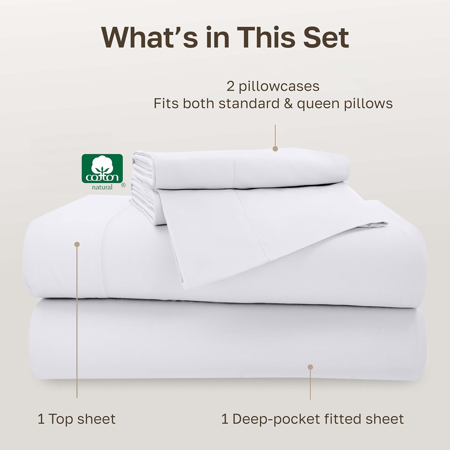 California Design Den Queen Size Sheet Set - 500 Thread Count Sateen, 100% Cotton Sheets, Deep Pockets Bedding Set with All Around Elastic for a Snug Fit - White