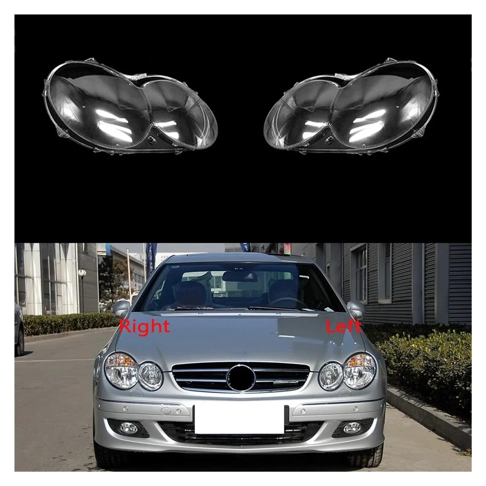 TTENWVNZ Car Front Headlight Lens Cover Transparent Lamp Shade Glass Lamp Caps Compatible for Mercedes-Benz W209 CLK 2003-2006