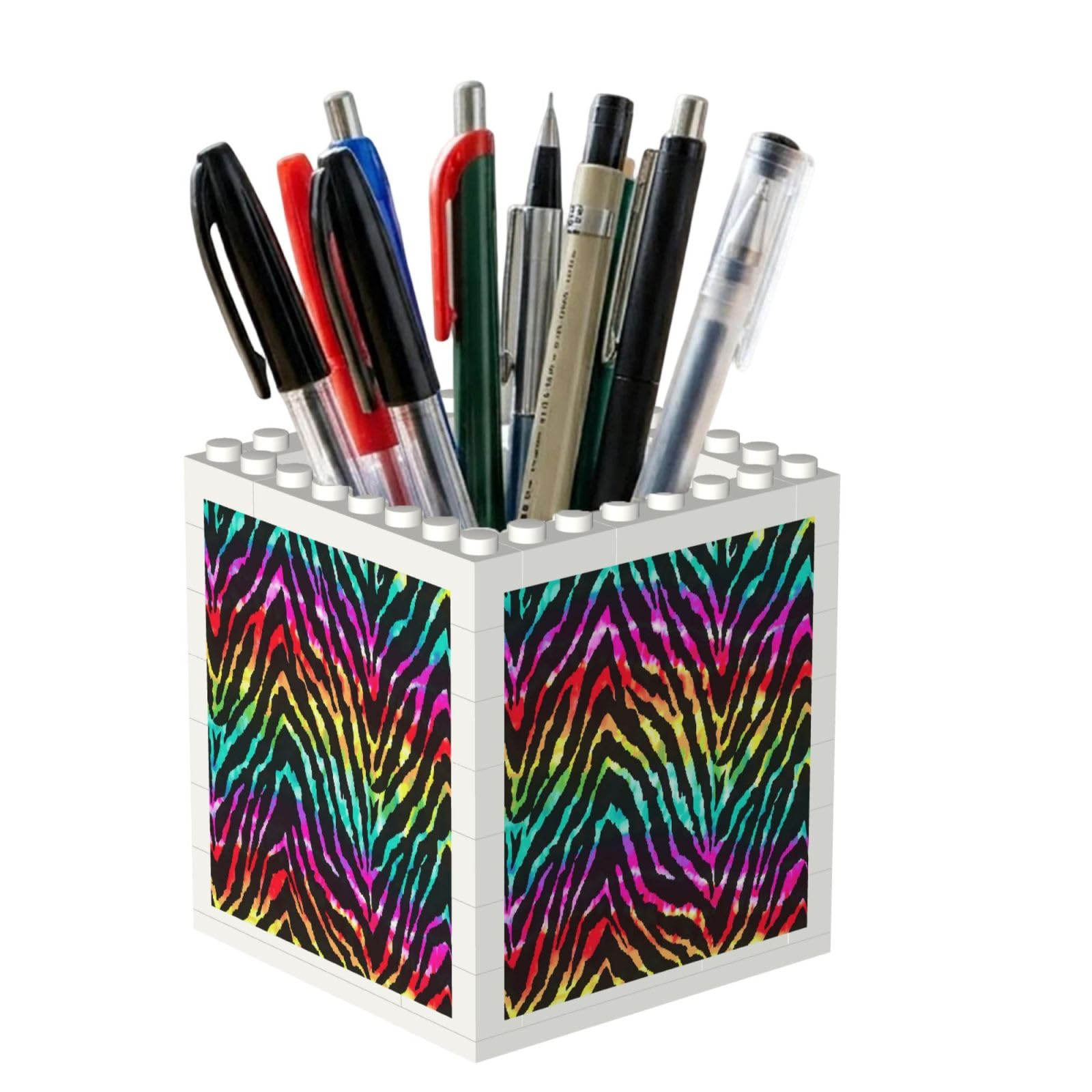 Poadnly Colorful Rainbow Zebra, Pen Pot Pencil Holder for Office Home School, Compact Desk Organiser for Office Stationery
