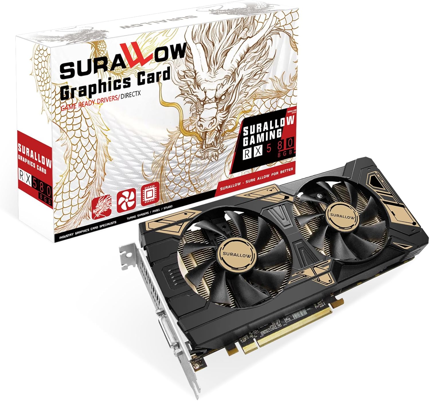 SURALLOW RX 580 8GB Graphics Card, 2048SP,GDDR5,256 Bit Graphics Card for Gaming PC,PCIE 3.0,Twin Fans Computer Video Card with 3XDP,HDMI Ports