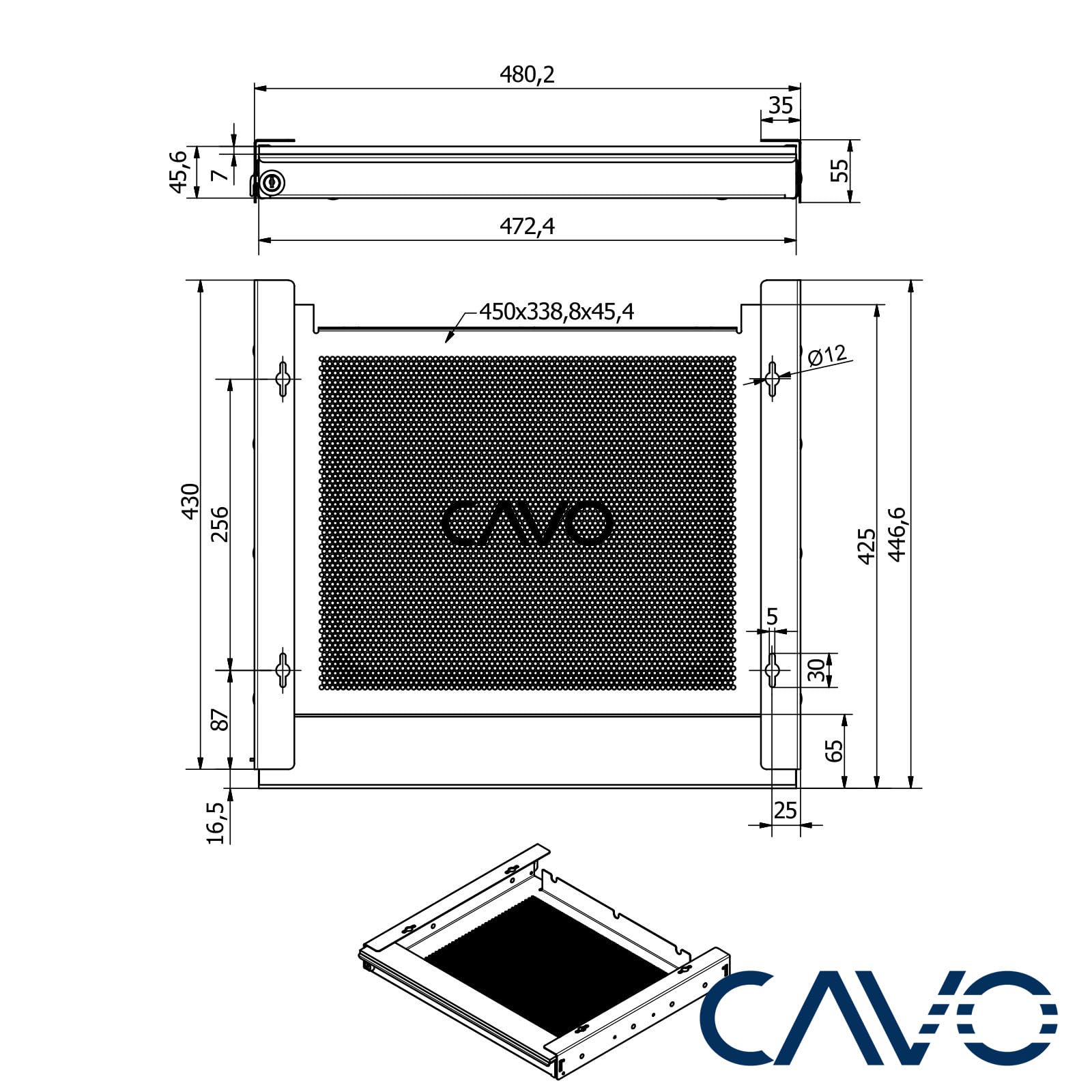 CAVO Laptop Schreibtischschublade abschließbar 480 x 446 x 55 mm schwarz Notebook Arbeitstisch-Schublade für den Unterbau von SOTECH