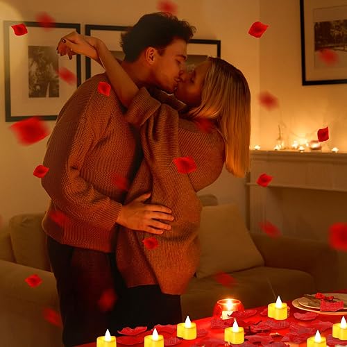 Miniatura 2 de VIHOSE 4000 pétalos de rosa artificiales con 24 velas LED de té, velas LED sin llama, pétalos de rosa falsos para propuesta, boda, noche de San