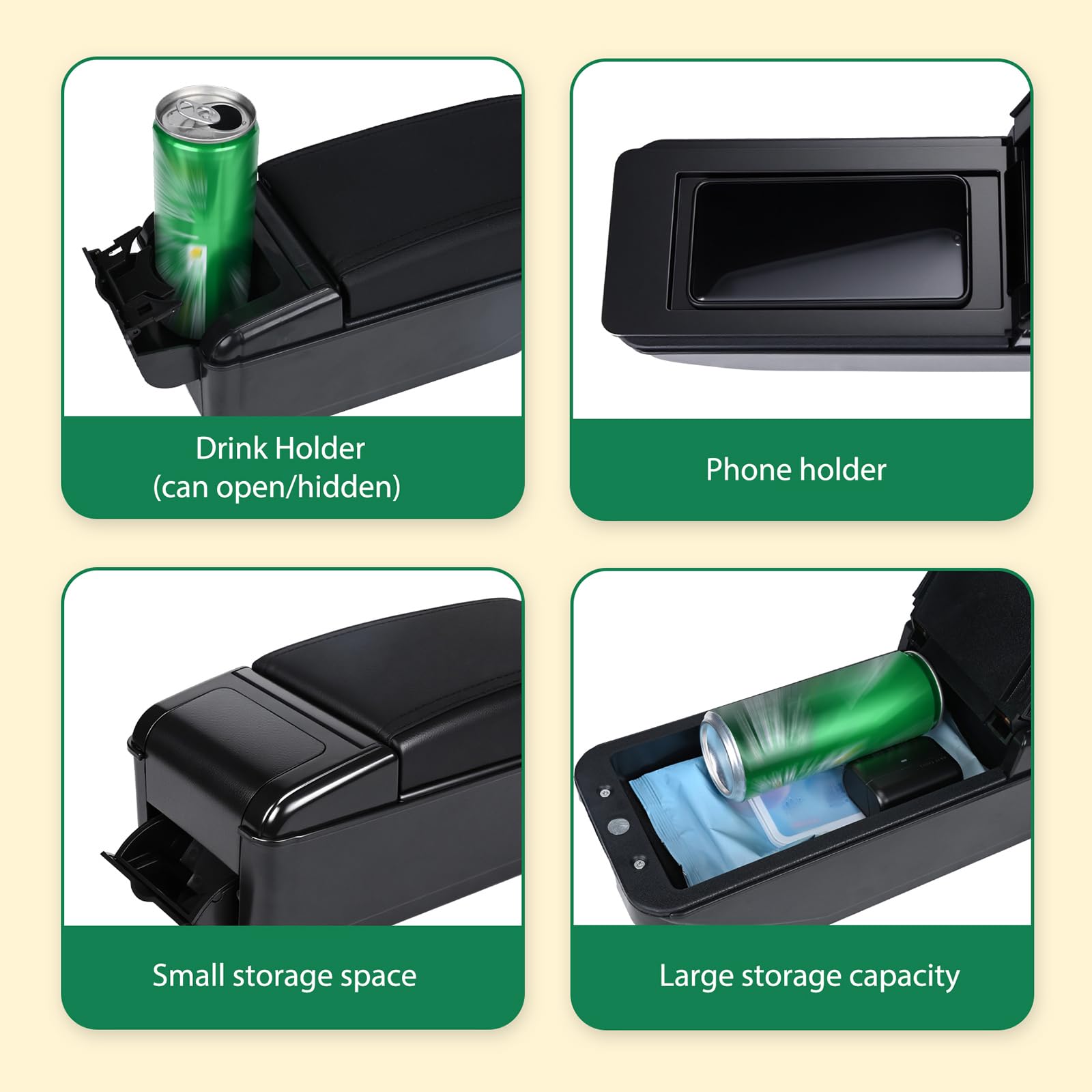 ZENVI Braccioli Compatible with Peugeot 207 Braccioli 207 CC Console Centrale Organizer Immagazzinaggio Scatola Doppio Spazio Può essere come supporto gomiti