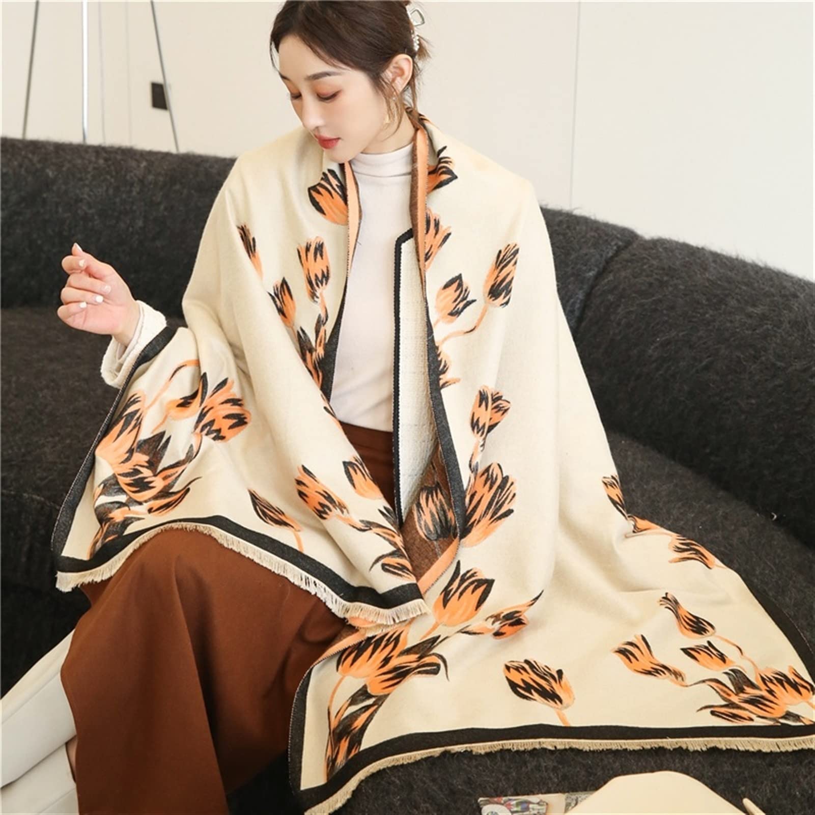 Sciarpa Elegante Sciarpa Invernale Floreale for Le Donne Scialli Pashmina Lady Wraps Morbido Denso Calda Ondulato Scialle Donna Invernale (Color : C)