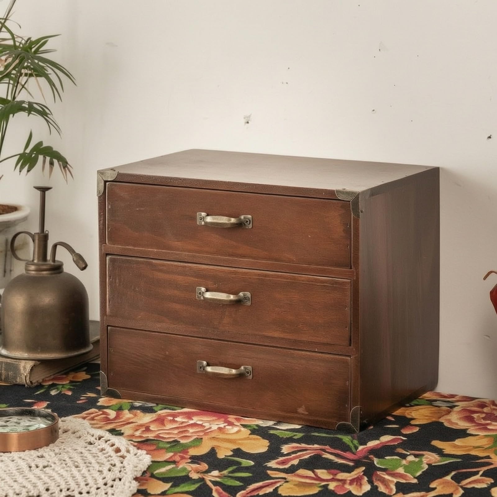 rockible Comodino Portaoggetti in Legno Rustico | Cassettiera in Legno con Cassetti, per Studio, Strati