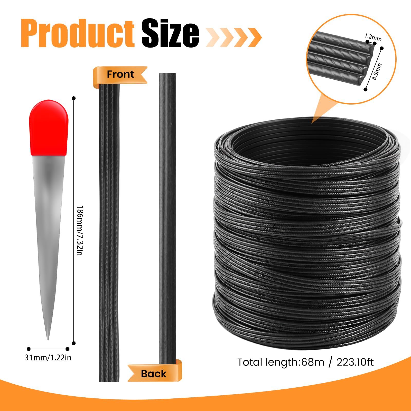 Rattan Intrecciato 65 m, Riparazione per Mobili da Esterno di Cordoncino in Rattan PE Resistente alle Intemperie, Piatto e Strumento di Tessitura per Sedie, Tavoli, Divani, Cesti (nero)