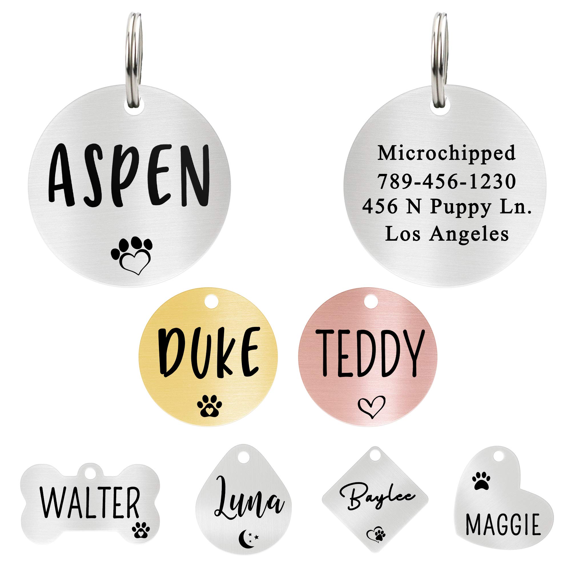 Ultra Joys Dog ID Tag, Custom Dog Tag Personalized Cat Tag, Pet ID Tag, Brushed Stainless Steel Round Dog Tag Silver Medium