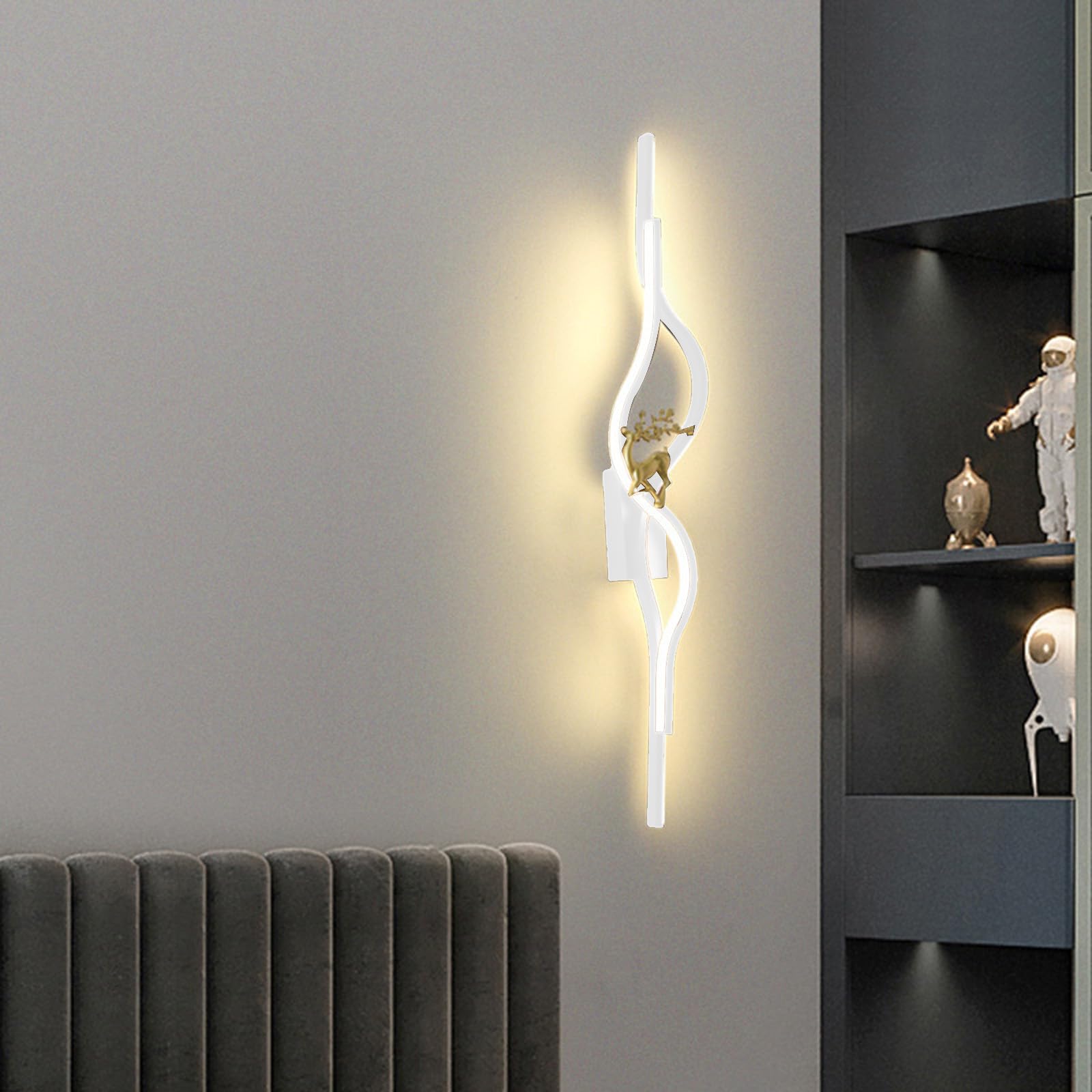 HCZKIUJY LED Wall Lamp - Wave Background Long Wall Sconce, Modern Wall Light for Living Room, Hallway, Stairs, Bedroom, Corridor, Office, Hotel (Whitewarm Light-80cm)
