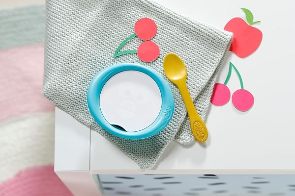 Baby Born Fütterset für Puppen - Inkl. Teller, Löffel & 5 Mahlzeiten-Bildern - Hochwertiges Puppenzubehör - Geeignet für Kinder ab 3 Jahren, Hellblau, Rosa - 3