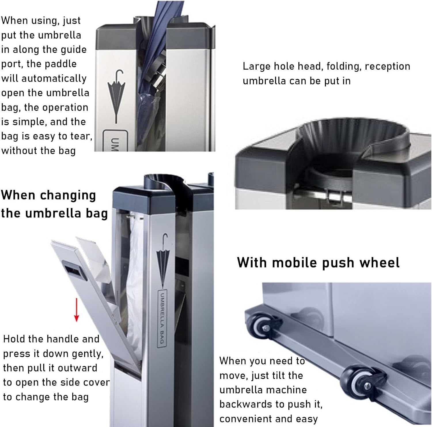 Automatic Wet Umbrella Wrapper Packing Machine | Stainless Steel Bags Dispenser Holder | Double Slots Commercial Umbrellas Bag Dispenser Holder,200 Bags Included(Silver)