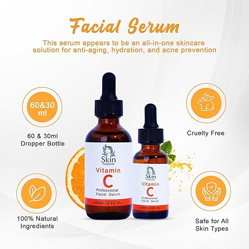 Miniatura 4 de 's Suero facial de vitamina C  antienvejecimiento, iluminador e hidratante  Ácido hialurónico, retinol y vitamina E  desvanece las manchas oscuras