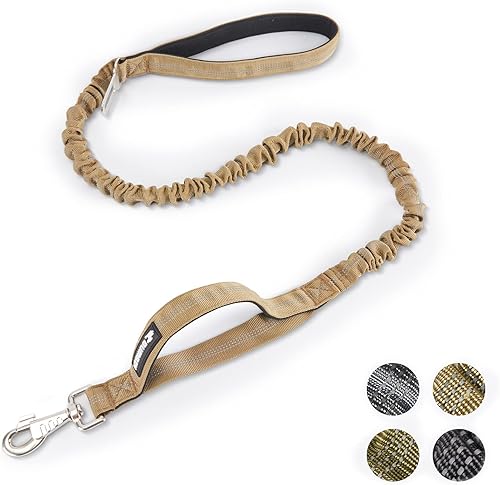 Miniatura 13 de BUMBIN Correa elástica de 6 pies con 2 asas para perros grandes, medianos y pequeños, resistente, sin tirones, absorción de golpes con cinturón de