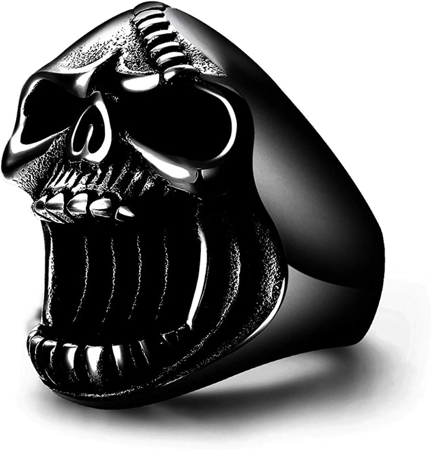LAOYOU Black Skull Rings for Men, Mens Stainless Steel Beer Bottle Opener Skull Ring, Gothic Biker Punk Cool Jewelry