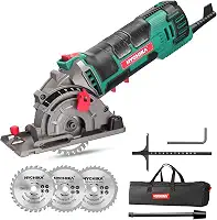 Serra circular compacta HYCHIKA, serra circular com 3 lâminas de serra, motor de cobre puro 4A, 4500RPM, ideal para madeira, metal macio, cortes de azulejo e plástico, guia a laser, régua de escala