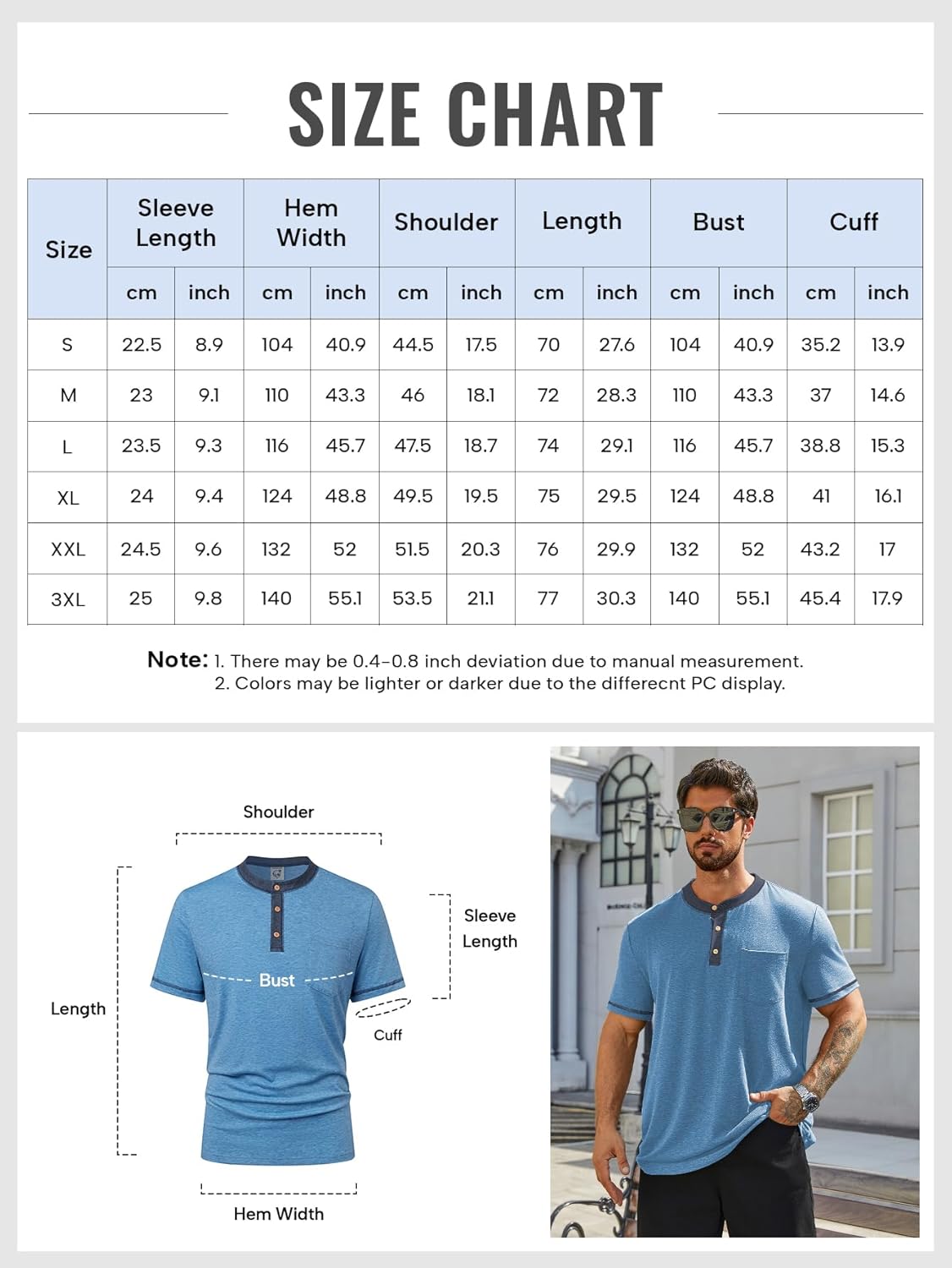 Hardaddy Men's Short Sleeve Henley Shirts Casual Color Block T-Shirts Button Henley Tee with Pocket - Image 6