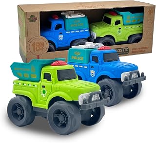 2Pack Toddler Cars Toy Set, Dump Truck & Police Truck for Kids 18M+ | Outdoor Construction Vehicles, BPA and Phthalates Free, Non Toxic, Recycled Plastic Toy, Xmas Birthday Gift for Boys Girls