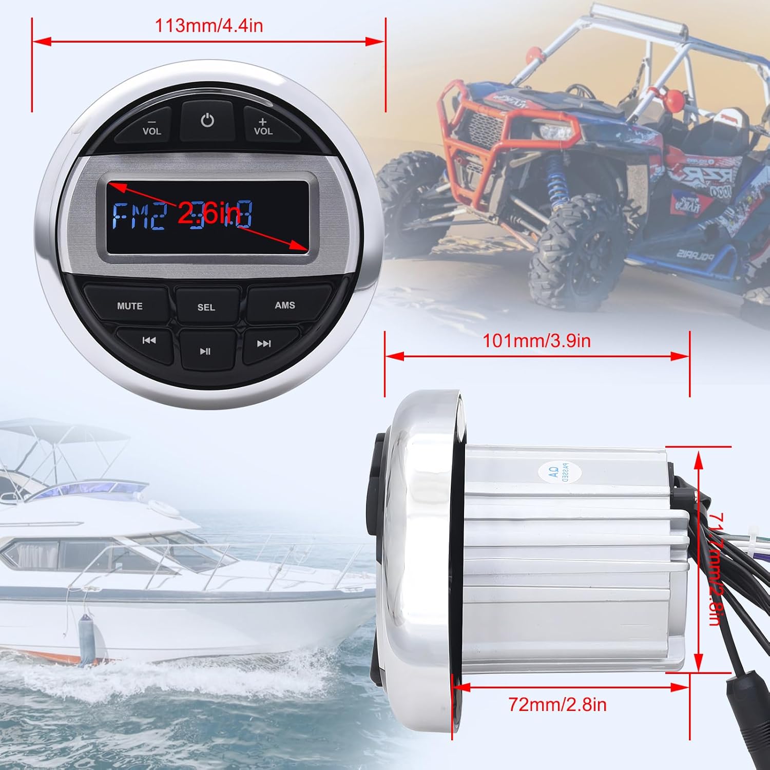 Geloo Marine Stereo Receiver Boat Stereo Radio System-Digital Media MP3 Player, Waterproof Boat Audio Receiver, Wireless Connection, USB, AM/FM Radio Receiver for Motorcycle Boat Golf Cart Truck
