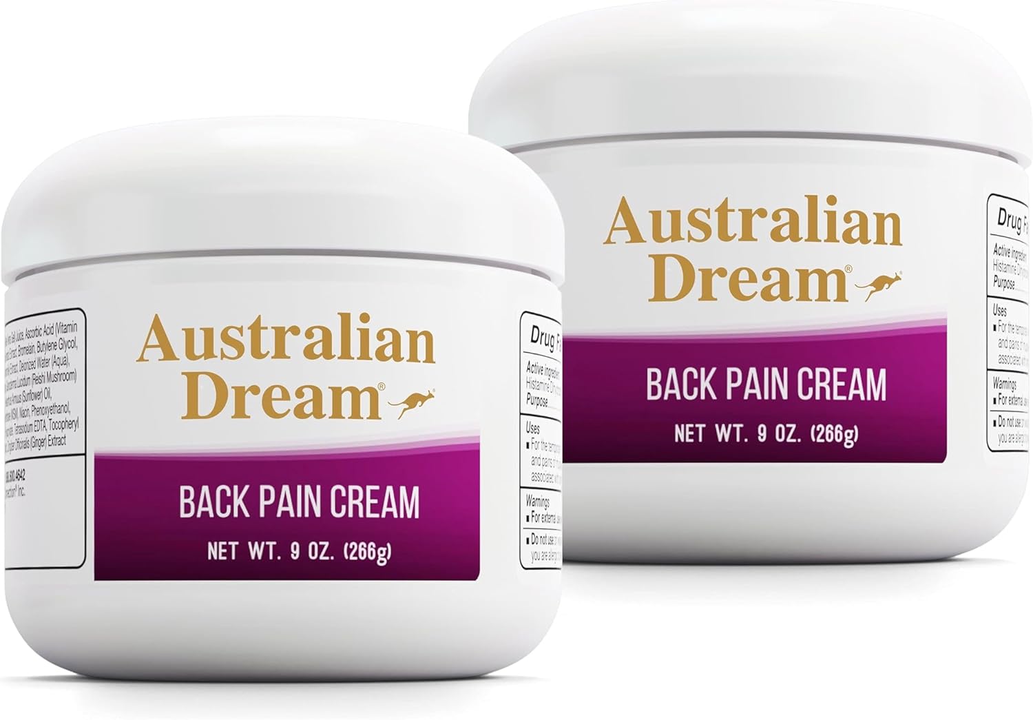 Australian Dream Back Pain Cream - Soothing, Non-Greasy Muscle Pain Relief Cream - Good for Neck, Back, Body, or Muscle Aches - 9 oz Jars (2 Pack)