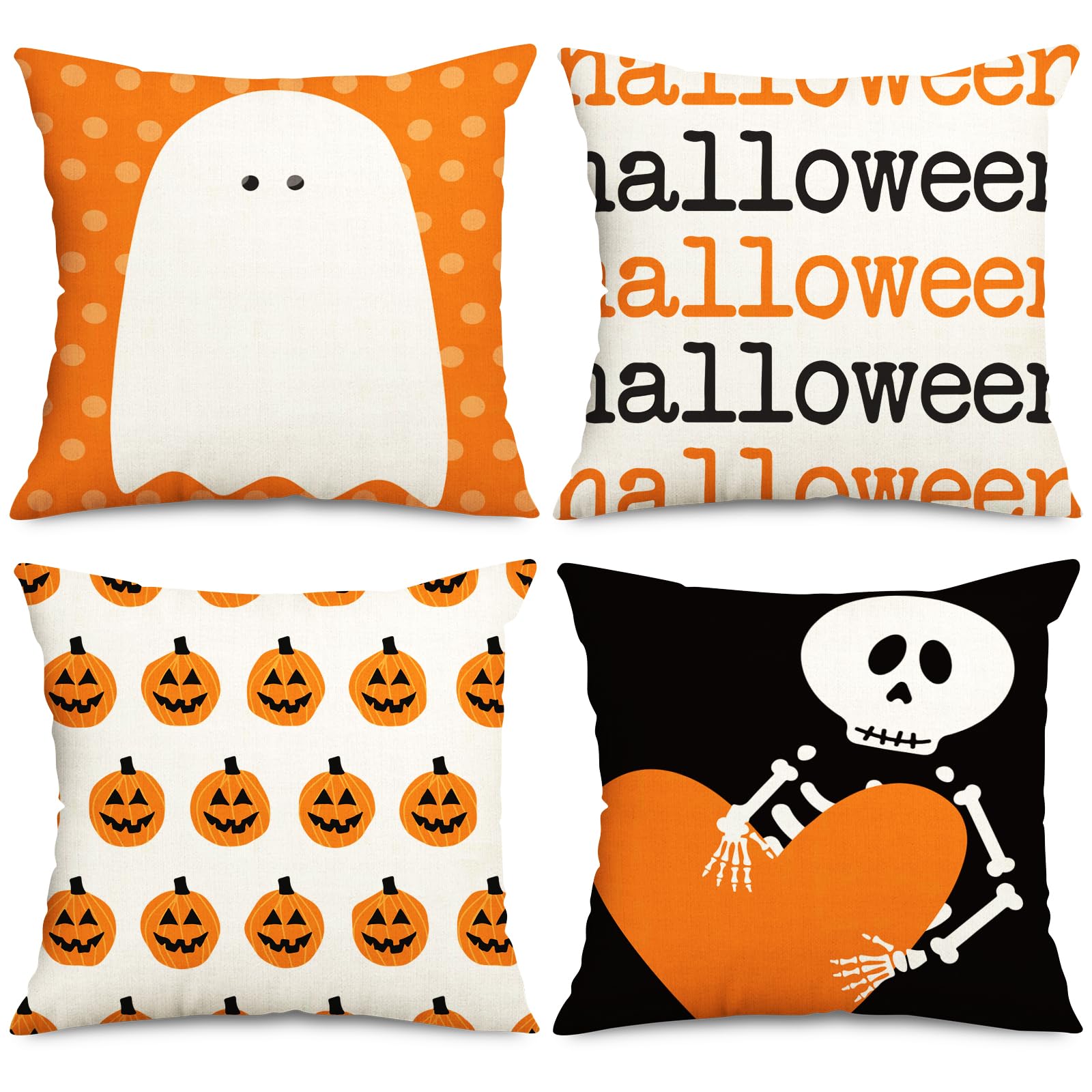 Housses de coussin d'Halloween lot de 4 taies décoratives citrouille et fantôme