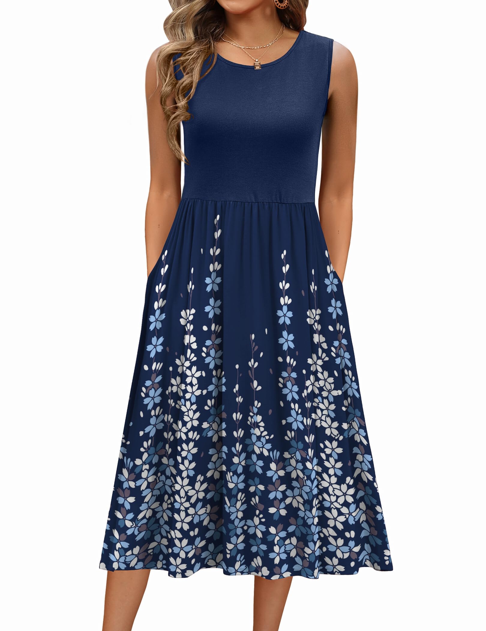 Zeagoo Women's Summer Tank Midi Dress with Pockets Floral Sleeveless A-Line Casual Loose T-Shirt Dresses Beach Sundress 2026