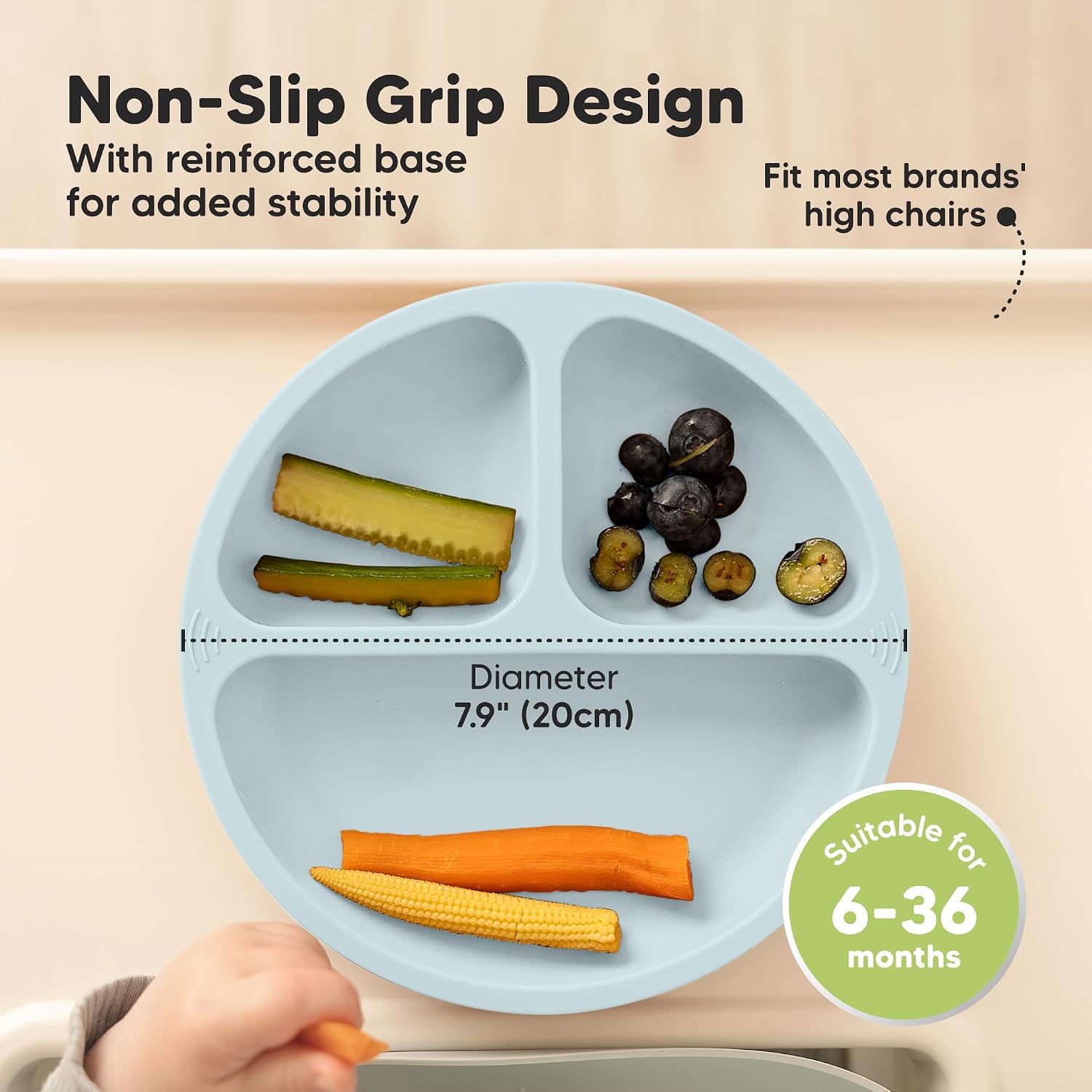 KeaBabies Suction Plates for Baby, Toddler - 3-Pack 100% Silicone Toddler Plates with Suction, Divided, BPA-Free Baby Led Weaning Essentials for Kids, Dishwasher, Microwave Safe, Durable