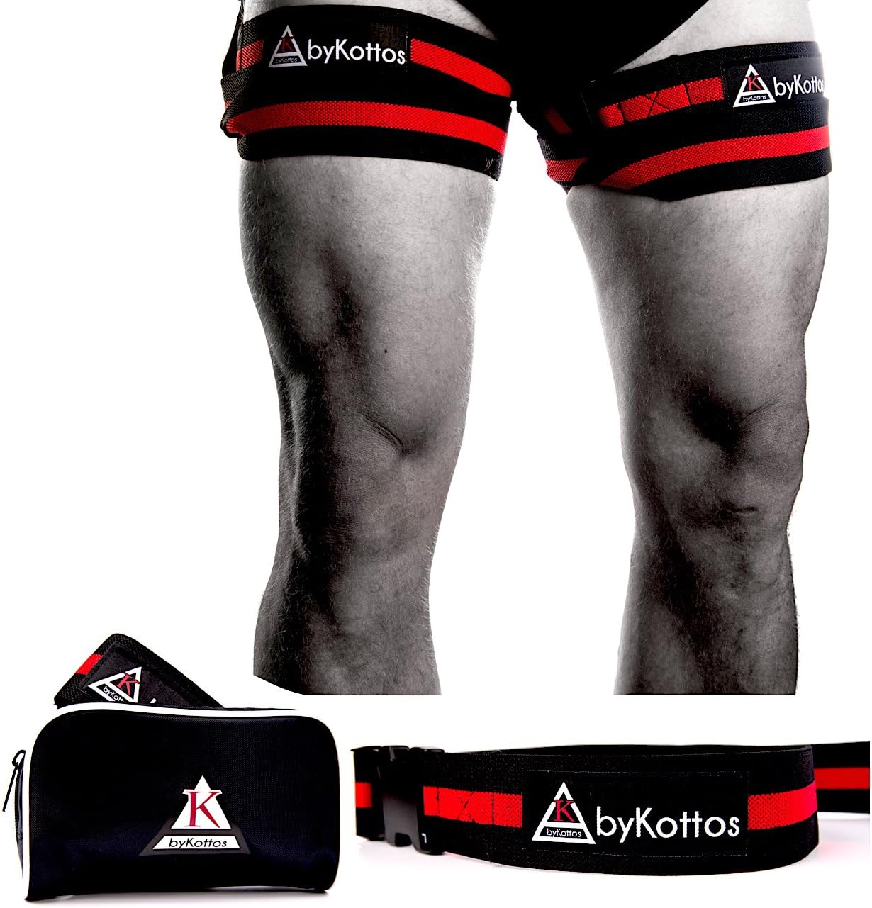 Training Bands ByKottos for Legs - Blood Flow Restriction Braces for Incredible Fast Muscle Growth, BFR Bands with Strong Clip and Thickest Elastic Strap, Safer Workouts, Faster Gains