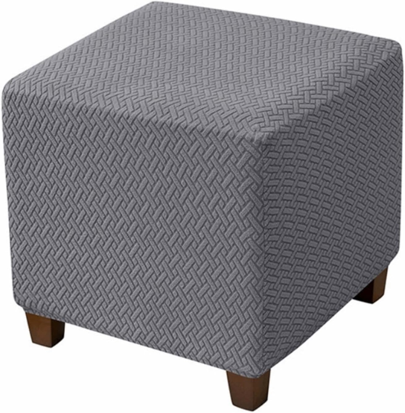 10pcs Universal Ottoman Stool Cover Stretchable Jacquard Design Sofa Footrest Slipcovers Thickened Elastic Band for Living Room,Bedroom(Grey)