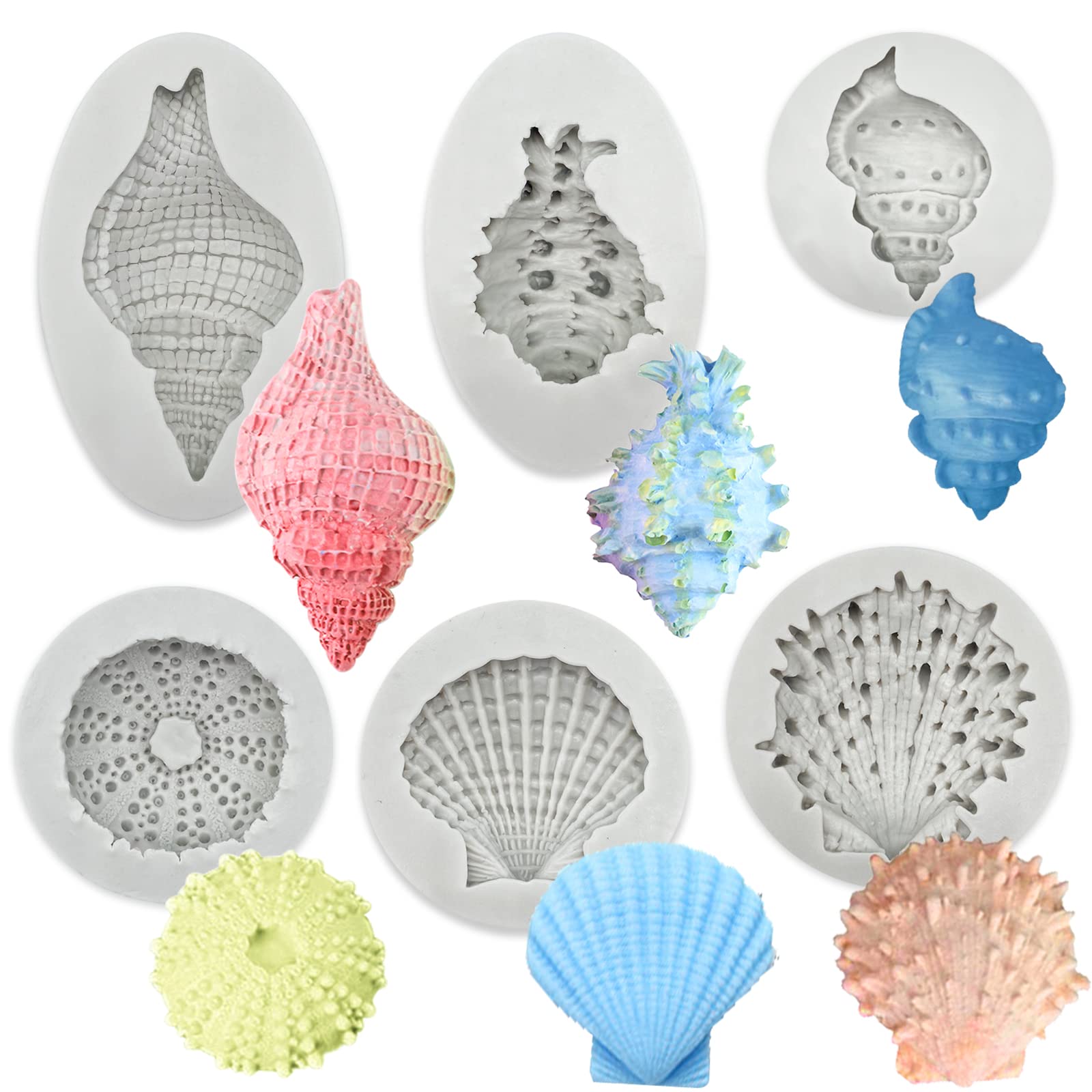 Pack of 6 3D Marine Theme Silicone Mould Starfish Shell Silicone Fondant Moulds Ocean Animal Baking Mould O3D Starfish Shell Cake Decorating Praline Soap Baking