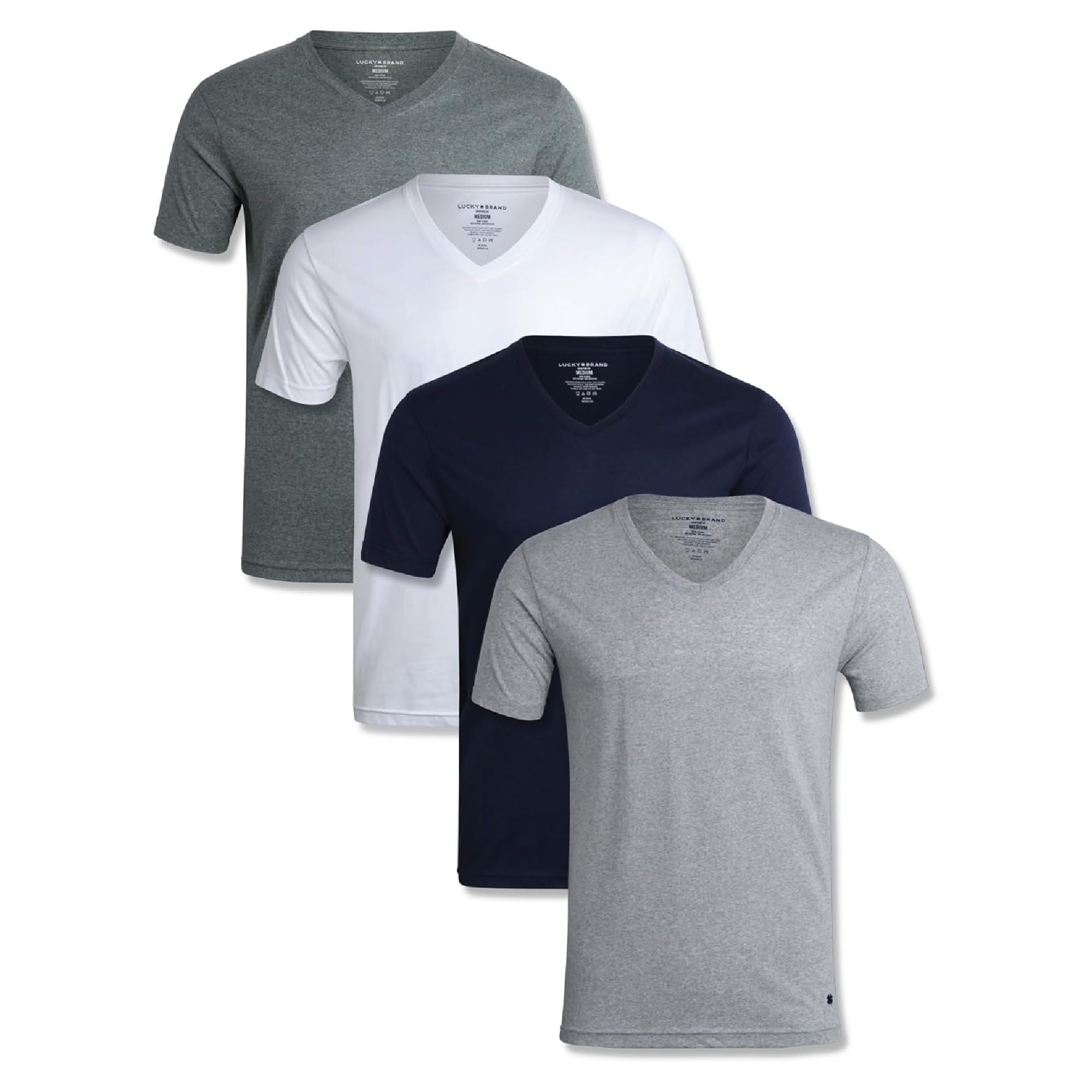 Lucky Brand Mens Shirts - 4 Pack Soft Cotton Short Sleeve Crewneck and V Neck Shirts Men Basic