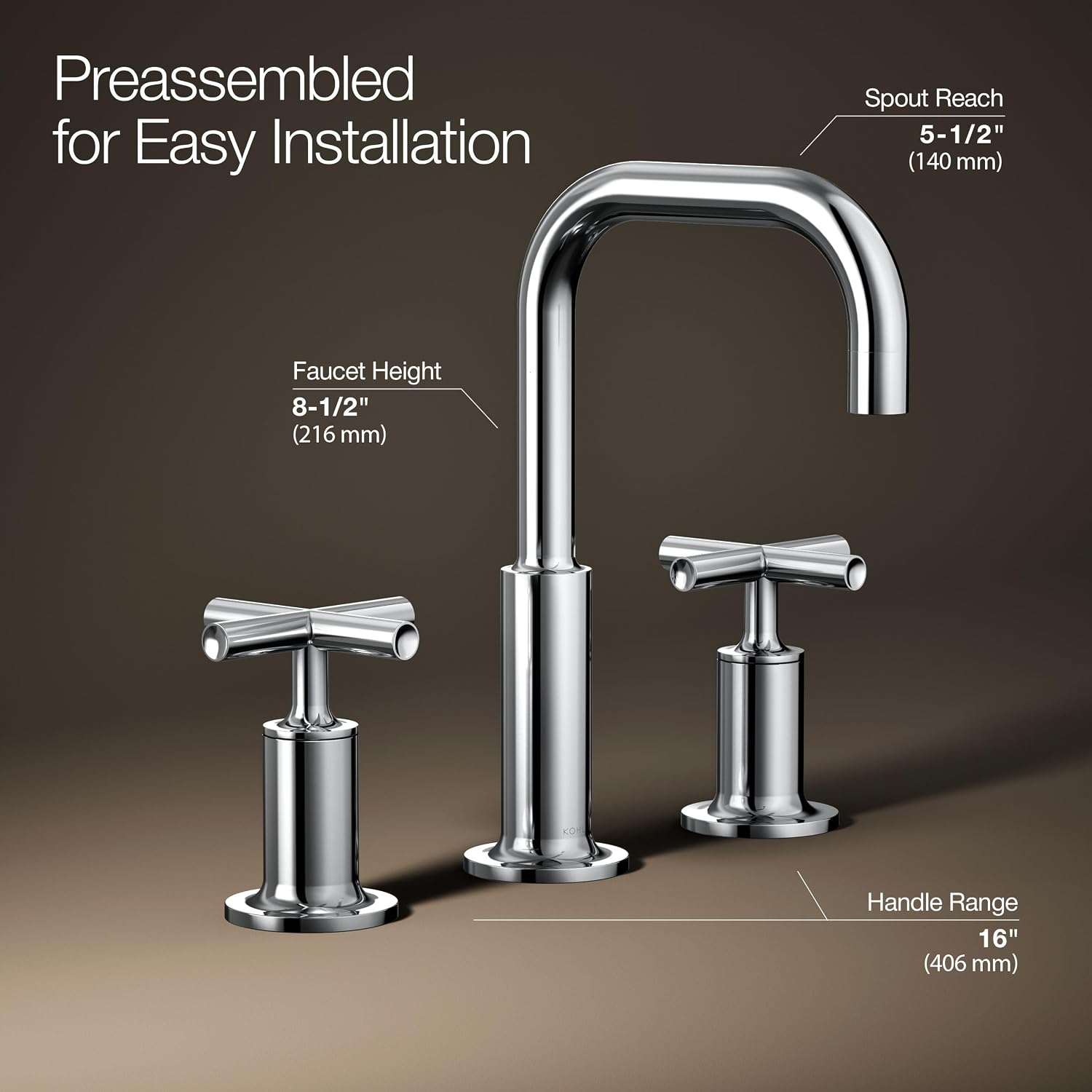 KOHLER K-14406-3-CP Purist® Widespread Bathroom Sink Faucet, Bathroom Faucets, 3-Hole with Low Cross Handles, 1.2 GPM, Polished Chrome