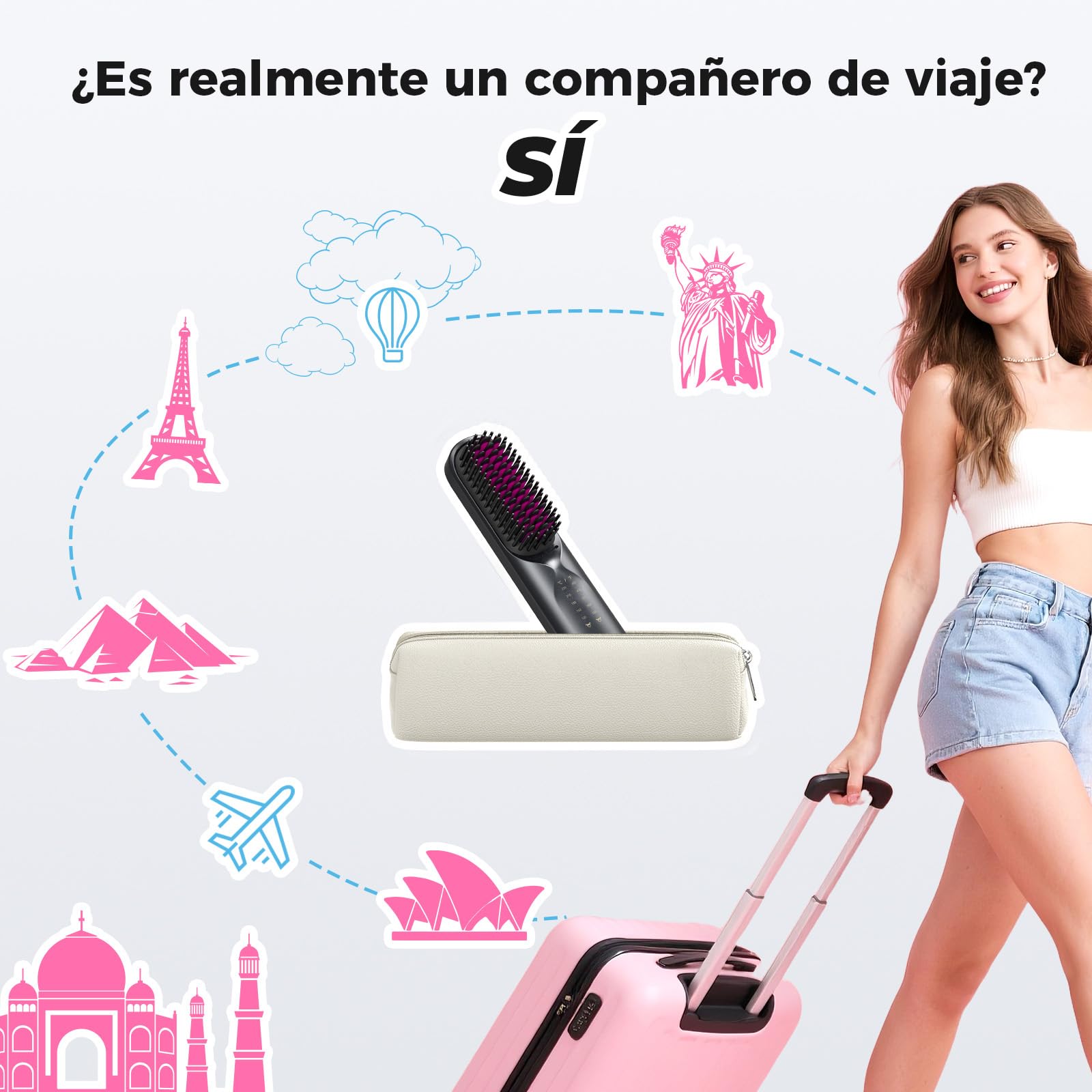 Bopcal Cepillo Alisador Pelo Inalámbrico, 10000mAh Mini Plancha del Pelo Profesional 3 in 1, Calentamiento Rápido 30S, Anti-Escaldaduras, 6 Temperaturas, 120-230 ℃, Use en Casa/Viaje, Negro