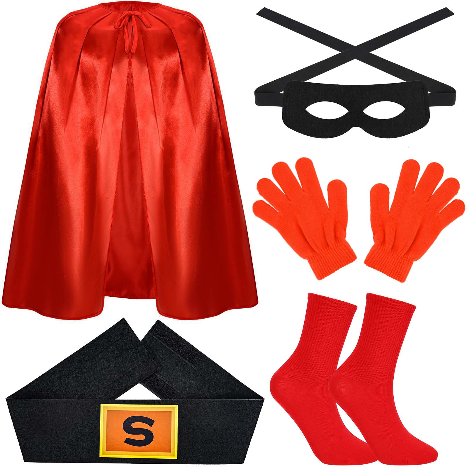 Kavoc 5 Pcs Potato Superhero Costume Set Include Red Cape,Black Eye Mask,Printed Belt,Gloves and Socks for World Book Day Dress Up