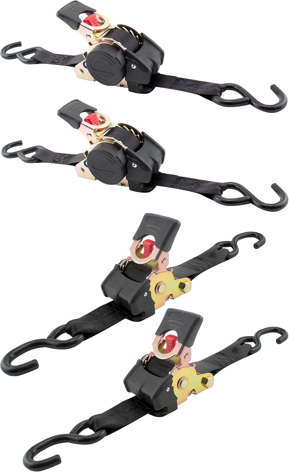 Erickson Pro Series Contractor Ratchet Strap Bundle - 1in & 2in Retractable Tie-Downs, 1500 lb + 3300 lb Capacity, 4 Pack