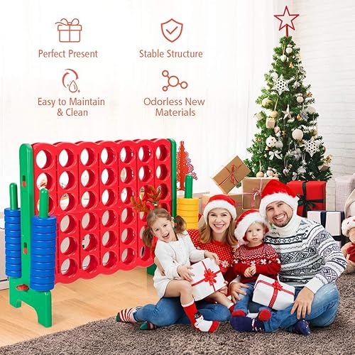 Miniatura 2 de Costzon Juegos gigantes gigantes de 4 en una fila, Jumbo de 4 en fila para niños y adultos, juego de plástico de conexión familiar para fiestas en