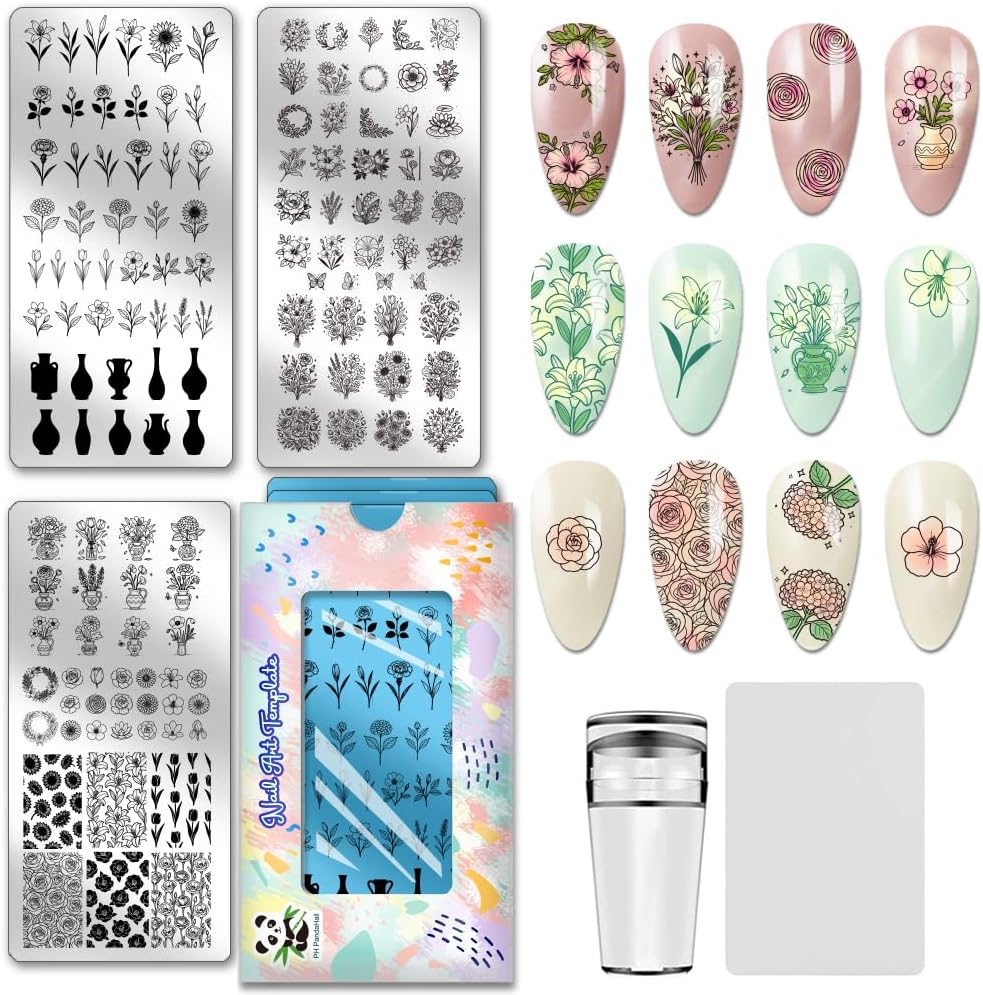 PH PandaHall 3pcs Giraffe Nail Stamping Plates Cartoon Giraffe Nail Art Templates Lovely Animals Nails Stamp Stencils Giraffes Print Manicure Image Plates for Women Home DIY Manicures Salon Design