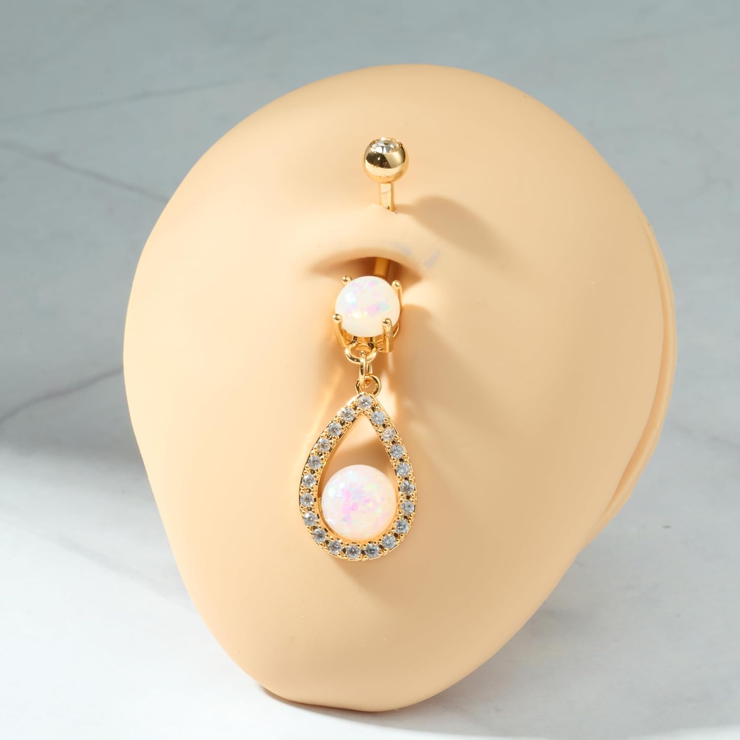 QWALIT Dangle Belly Button Ring Surgical Steel hypoallergenic Gold Belly Ring for Women Dangly Navel Piercing Jewelry Dangling Opal Trendy Dainty Navel Rings for Women - Image 6